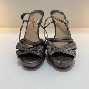 Christian Louboutin 39 Silver Slingback Sandals RED BOTTOM, good used condition
